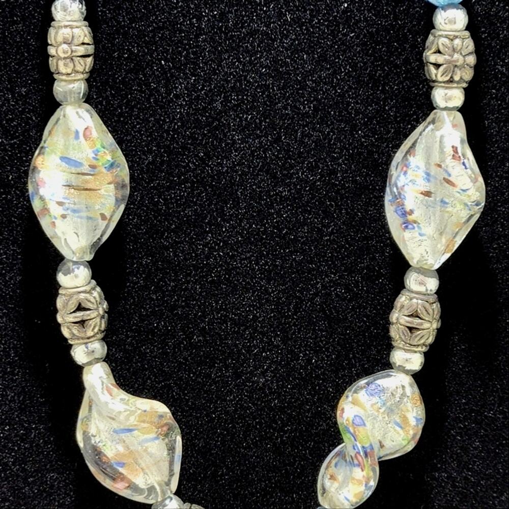 Silver Blue Glass Twisted Bead Necklace Elegant Statement Cocktail Evening Wear - Picture 4 of 4